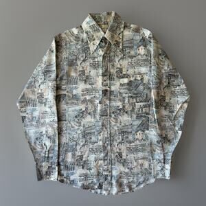 Vintage Country Seat Shirt L Multicolor 70s Boho Abstract Art Made in USA NYC